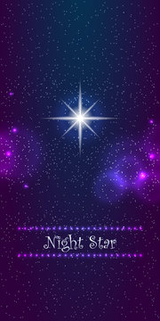 Night star on the sky. Night star sky with one polar star. Vector illustration.