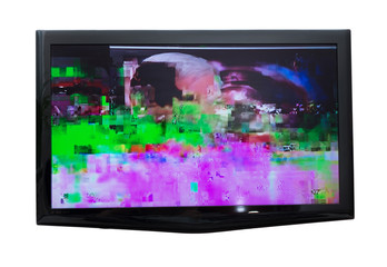 Bad digital signal on TV. Isolated on white.