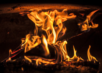 Open fire in the furnace