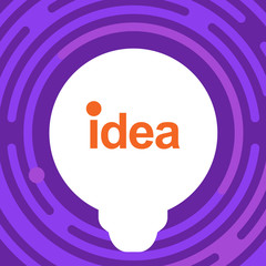 Lamp on colorful background. Idea bulb. Cover design. Light bulb icon with concept of idea vector illustration. Idea word and white light bulb. Idea shining symbol. Sign of idea for web presentation