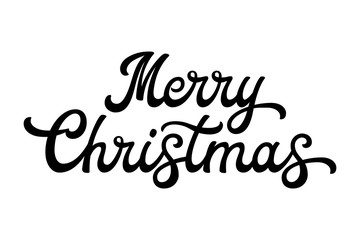 Fototapeta na wymiar Merry Christmas brush lettering. Black letters isolated on white background. Christmas decoration for greeting cards design. Font vector illustration.