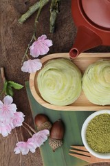 Festival moon cake - Chinese cake and green tea powder.