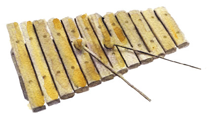 watercolor sketch of xylophone on white background