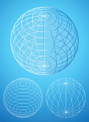 Lined globe. Sphere in 3D. Three-dimensional Earth.