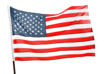 Ruffled American flag isolated on white