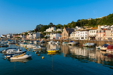 Fototapeta na wymiar Village of Saint Aubin, Jersey, Channel Islands, UK on early summer morning.