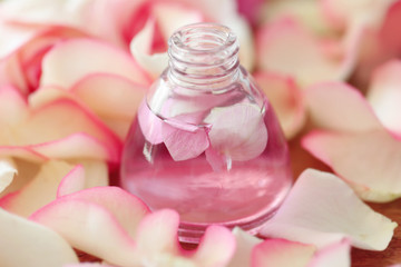 Essential oil with flower petals