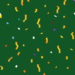 Vector holiday pattern background. Green vector seamless pattern. Background with serpentine, confetti, stars, flashes. Hipster pattern background. Abstract geometric pattern. Colorful background