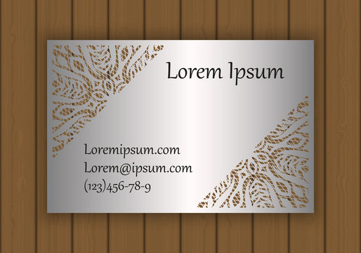 Business or visiting card template with a cut out pattern. May be used for laser cutting from paper, metal, wood.