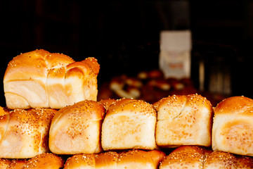 Wheat bread with sesame at the market