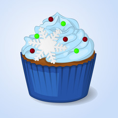 Sweet and delicious Christmas cupcake for New Year design. Simple cartoon style. Vector illustration
