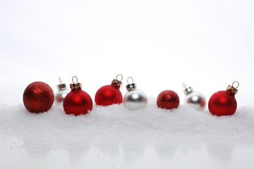 Christmas balls on white background Closeup. Christmas background.