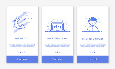 Vector Illustration of onboarding app screens and flat line web icons for e-commerce mobile apps . Modern interface UX, UI GUI screen template for mobile smart phone or responsive web site.