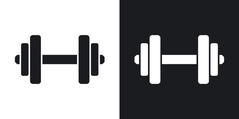 Vector dumbbell icon. Two-tone version on black and white background