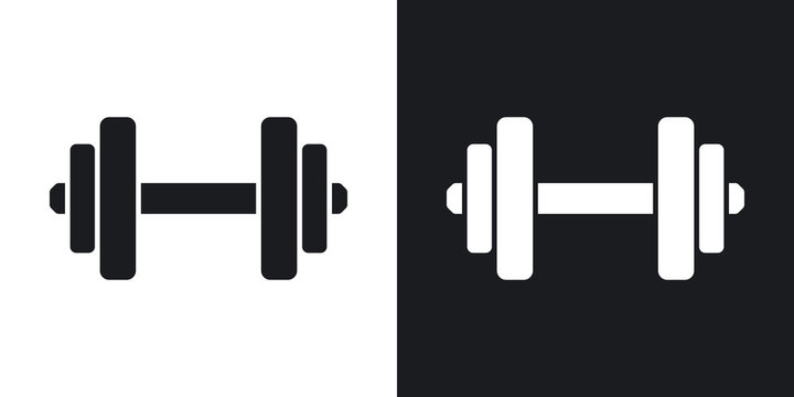 Vector dumbbell icon. Two-tone version on black and white background