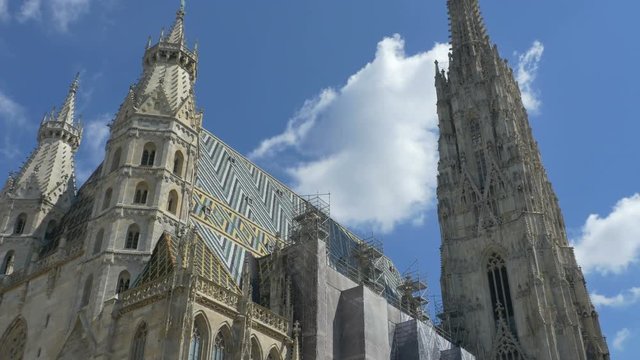 View of the Wien Saint Stephen church  buitl in Romanesque and Gothic forml, seen today in the Stephansplatz, Austria.
