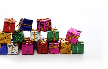 Gift boxes and christmas balls,Isolated on white.