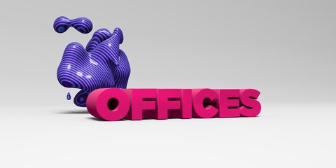 OFFICES -  color type on white studiobackground with design element - 3D rendered royalty free stock picture. This image can be used for an online website banner ad or a print postcard.