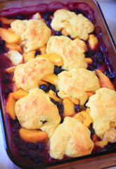 Fresh peach and blueberry cobbler 