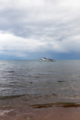 ship at sea in bad weather