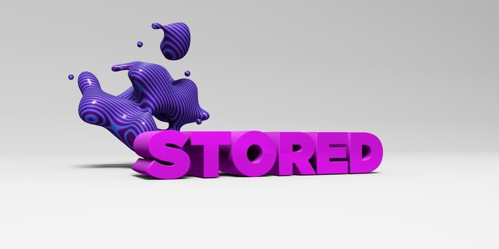 STORED -  color type on white studiobackground with design element - 3D rendered royalty free stock picture. This image can be used for an online website banner ad or a print postcard.