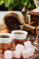 Traditionally brewed Turkish coffee. Specified in the original c