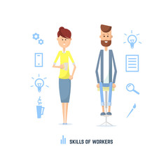 Business characters. Skills of workers. Business vector illustration