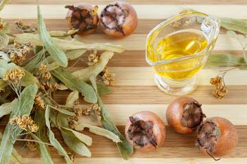 Natural remedies for cold and flu treatment - lime blossom, medlar fruits and honey