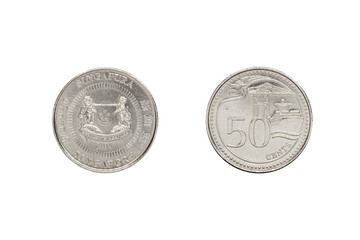 Front and back of Singapore coin 50 cent.