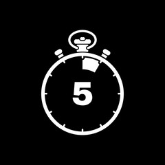 The 5 seconds, minutes stopwatch icon. Clock and watch, timer, countdown, stopwatch symbol. UI. Web. Logo. Sign. Flat design. App. Stock