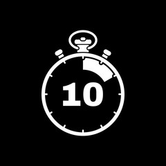 The 10 seconds, minutes stopwatch icon. Clock and watch, timer, countdown, stopwatch symbol. UI. Web. Logo. Sign. Flat design. App.