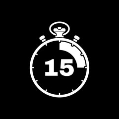 The 15 seconds, minutes stopwatch icon. Clock and watch, timer, countdown, stopwatch symbol. UI. Web. Logo. Sign. Flat design. App.