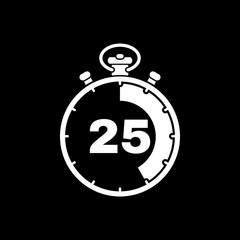 The 25 seconds, minutes stopwatch icon. Clock and watch, timer, countdown, stopwatch symbol. UI. Web. Logo. Sign. Flat design. App.