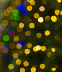 Christmas background with beautiful colored bokeh. Blurry texture of a lit garland for the Christmas tree. 