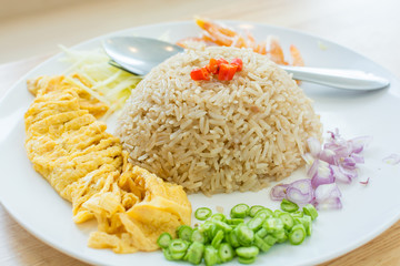 Rice Seasoned with Thai Omelette on white dish