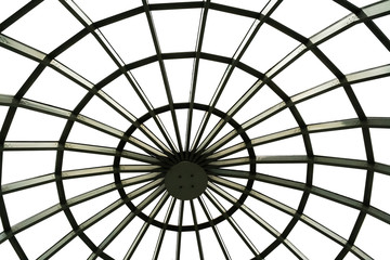 Close-up of transparent dome of the building. View from inside.