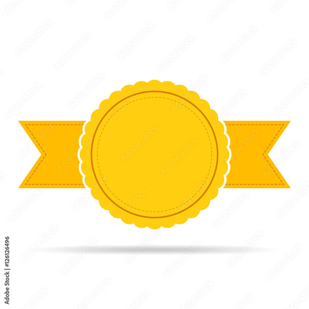 Wall mural yellow medal icon with ribbon. vector illustration.