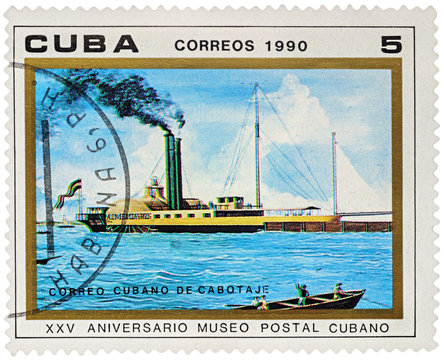 Old paddle steamer "Almendares" on postage stamp