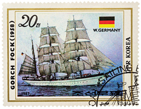 West German sail training barque "Gorch Fock II" (1958) on posta