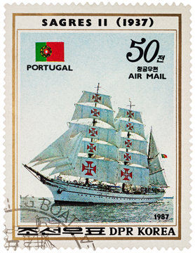 Portuguese sail training ship "Sagres II" (1937) on postage stam