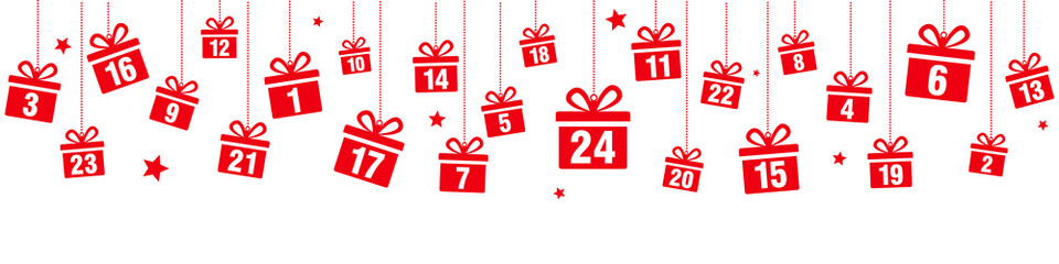 Advent calendar with hanging gifts