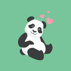 Cute Panda In Love Bamboo Illustration