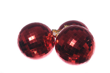 Christmas bauble decorations on white background