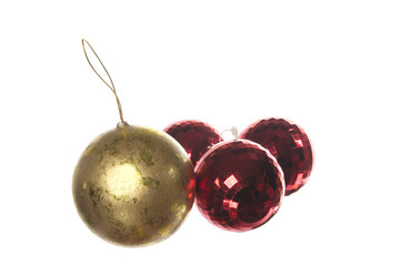 Christmas bauble decorations on white background