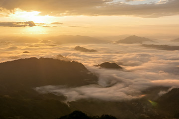 Landscape of sunshine on the morning mist at Phu Chee Fah,Chiang, Thailand
