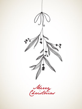 Handwritten Christmas illustration with hanging mistletoe.