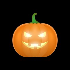 Cartoon halloween pumpkin. Pumpkin with sinister smiling face isolated on black background. Vector