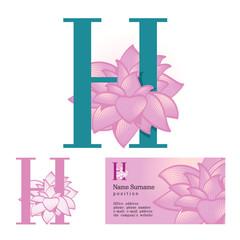 Креативный логотип для фирменного стиля компании: цветок в букве h, растительный, женский, экологичный стиль
