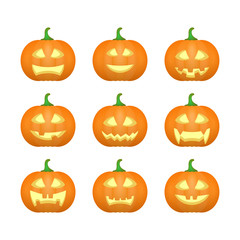 Halloween carved pumpkins. Carved face emotions set. Vector