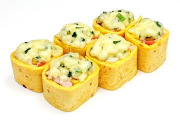 Japanese seafood sushi , roll on a white, isolated